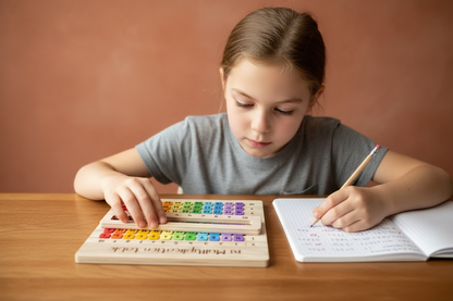 Grand enfant glissant la règle coulissante 