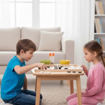 Jeu de société enfant, plateau de tir avec palets pour famille 3–6 ans et 12+  