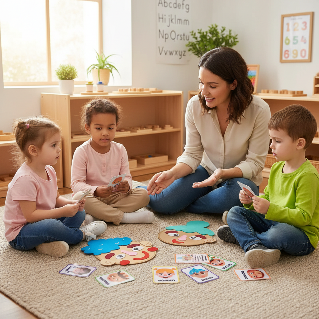 Groupe d'enfants en cercle avec enseignante