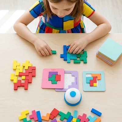 Jeu tangram - puzzle en bois 128 pièces
