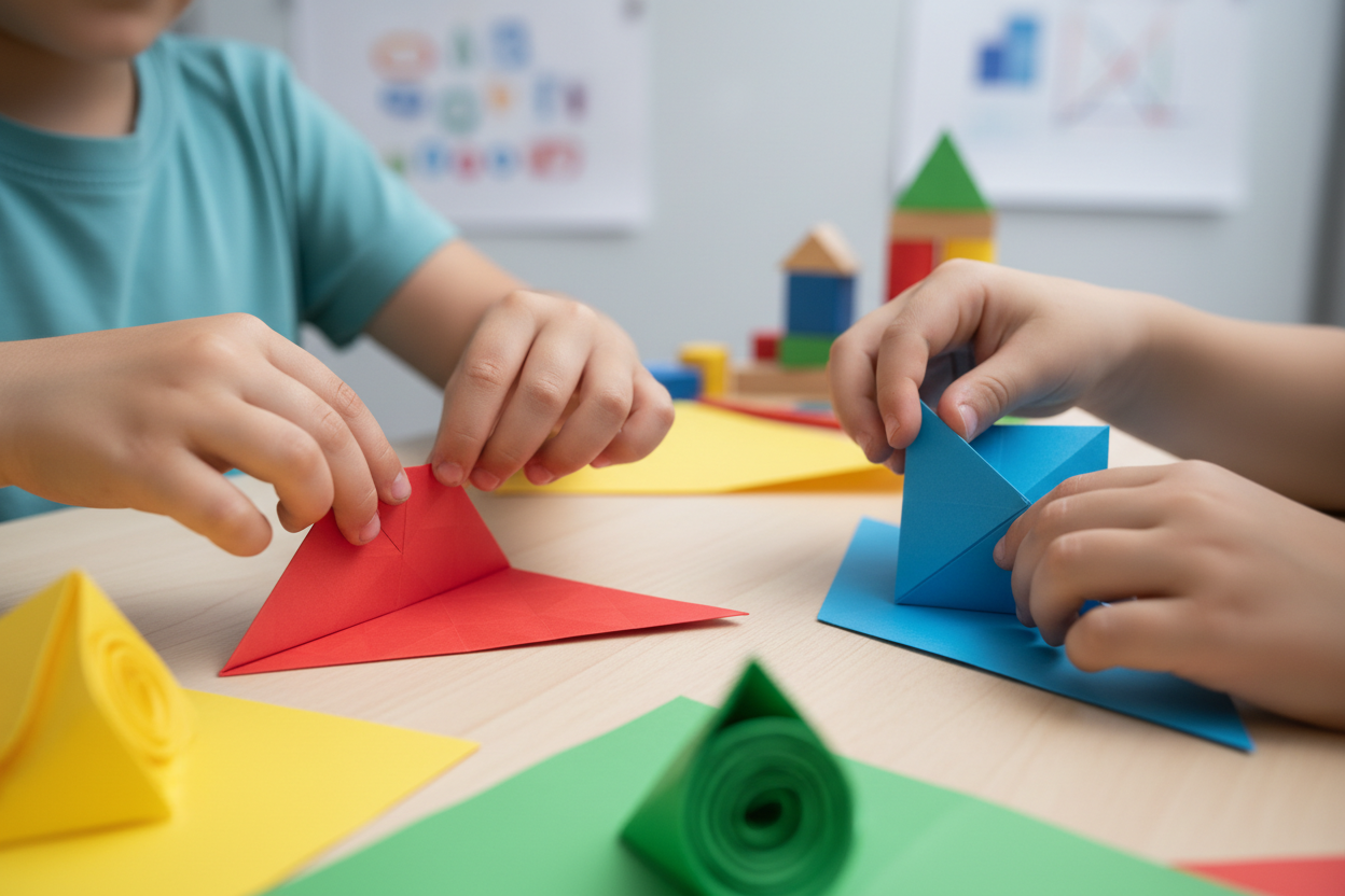 Mains d'enfant créant des formes géométriques