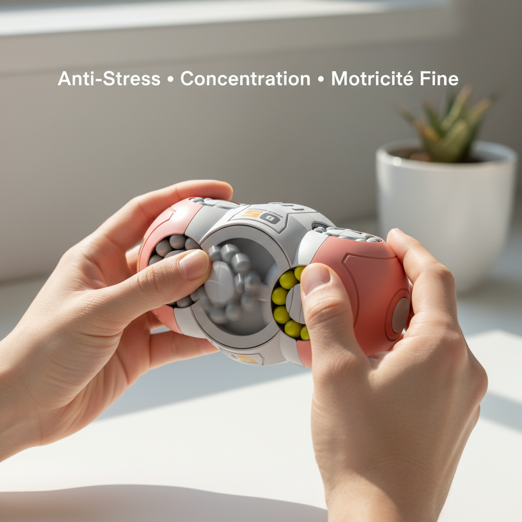 Mains manipulant cube fidget rose anti-stress perles rotatives