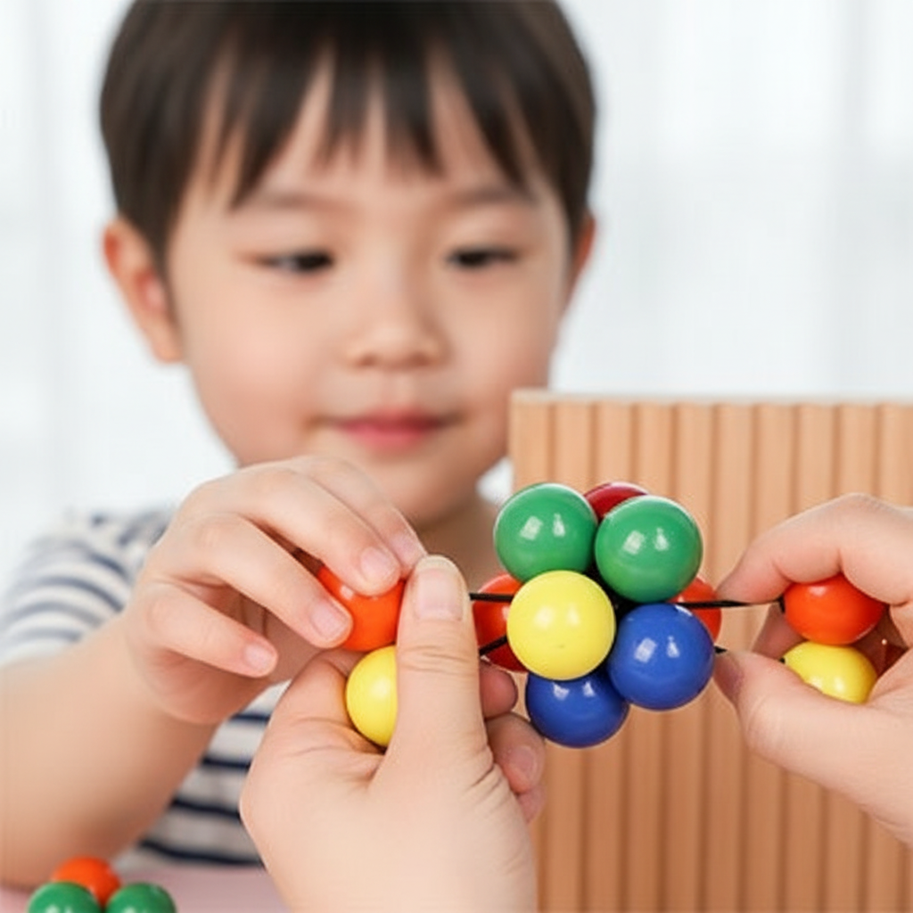 Mains manipulant perles colorées