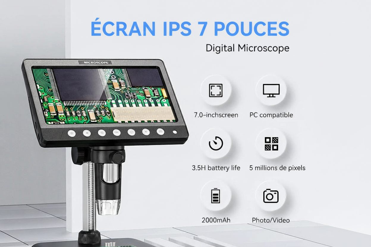 Microscope numérique écran IPS 7 pouces avec caractéristiques