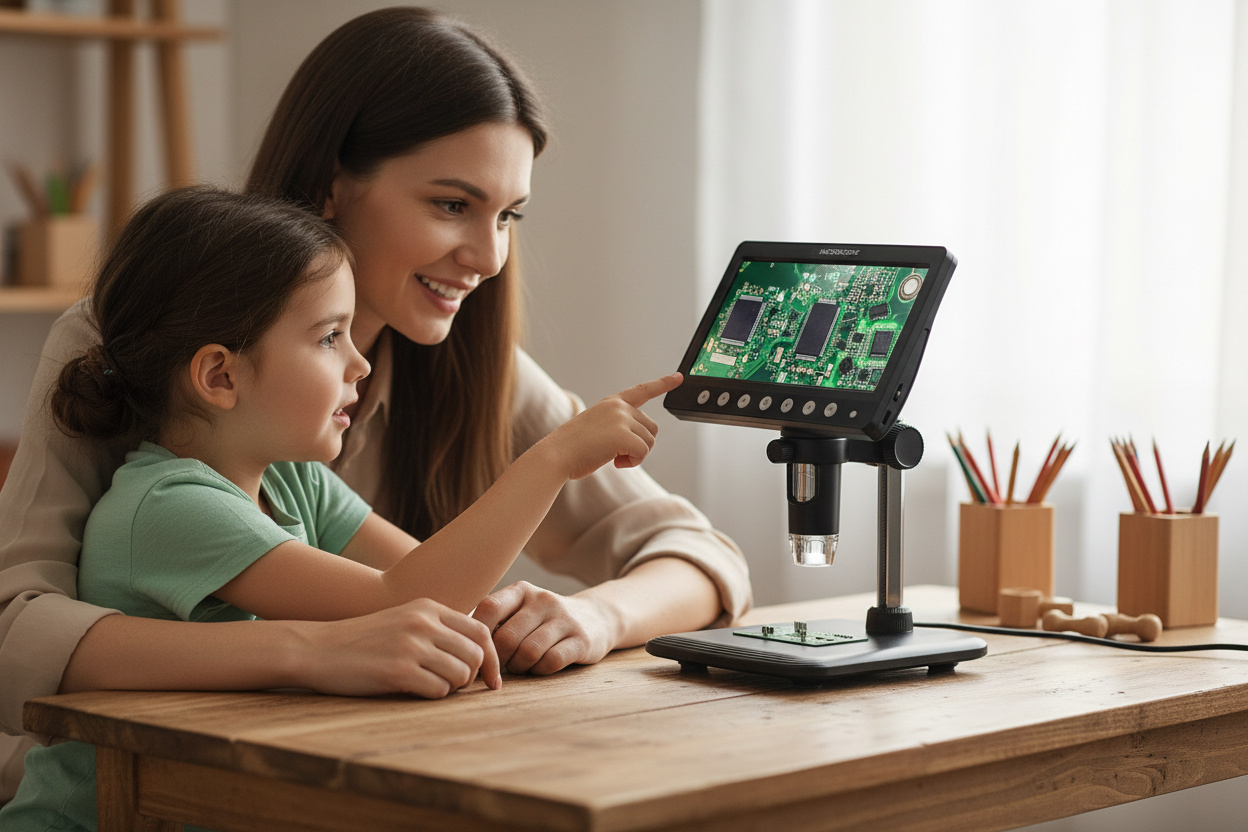 Exploration scientifique parent-enfant avec microscope