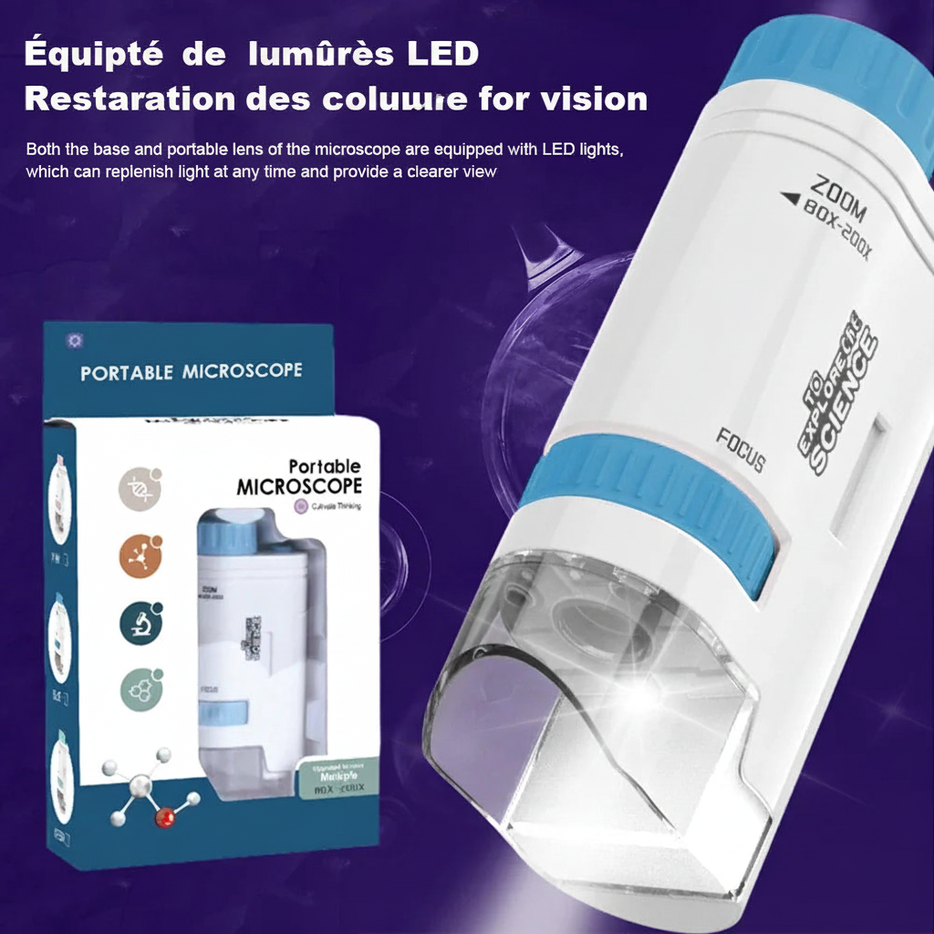 Microscope portable avec LED et emballage