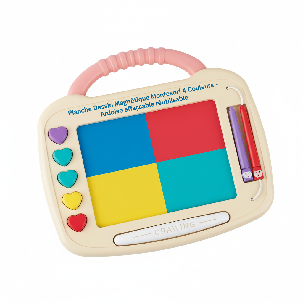 Planche dessin magnétique Montessori 4 couleurs ensemble complet