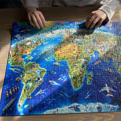 Puzzle 1000 pièces• puzzle carte monuments du monde avec poster d’aide