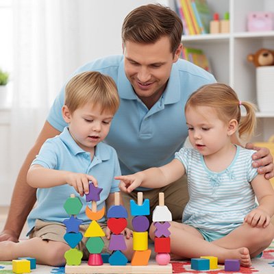 Puzzle bois, blocs empilables arc‑en‑ciel pédagogie montessori 3‑6 ans