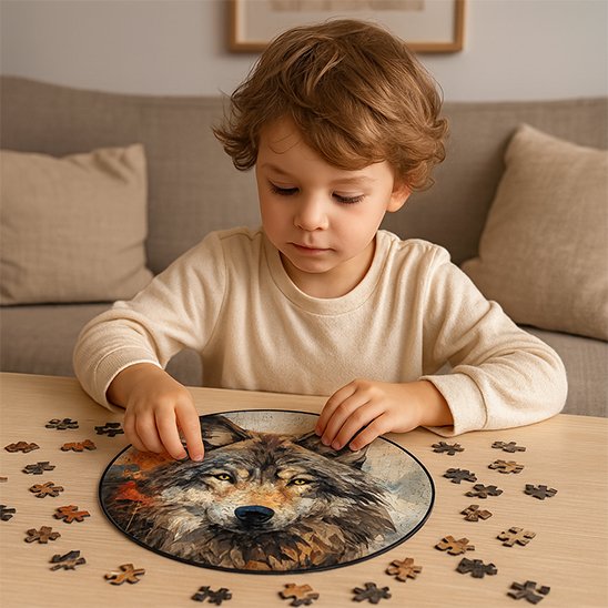 Puzzle bois éléphant loup bois déco chambre bureau cadeau