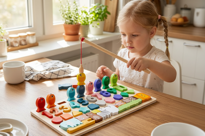 Puzzle bois Montessori 4-en-1 pêche magnétique, garçons filles 4 ans 5 ans 6 ans