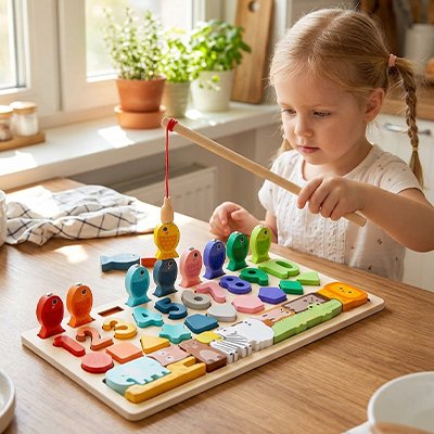 Puzzle bois • planche éducative montessori chiffres formes animaux