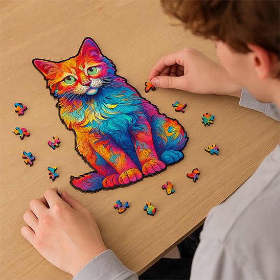 Puzzle bois • puzzle adulte chat pièces irrégulières bois durable 20 x 30 cm