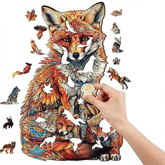Puzzle bois • puzzle en bois renard 120 pièces formes animales cadeau anti‑stress famill