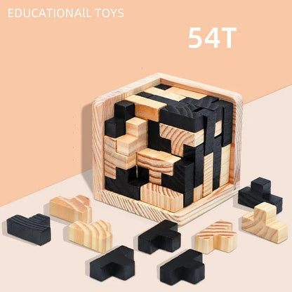 Puzzle en Bois 3D en Forme Cube - Blocs Tetris - Jeu Éducatif Enfant