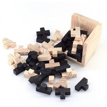 Puzzle en Bois 3D en Forme Cube - Blocs Tetris - Jeu Éducatif Enfant