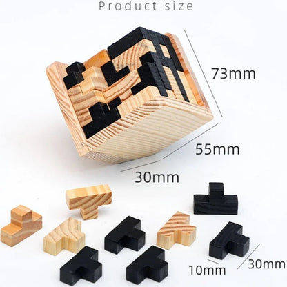 Puzzle en Bois 3D en Forme Cube - Blocs Tetris - Jeu Éducatif Enfant