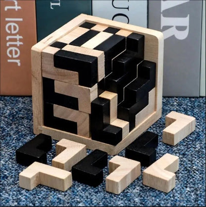 Puzzle en Bois 3D en Forme Cube - Blocs Tetris - Jeu Éducatif Enfant