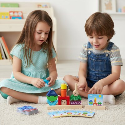 Puzzle en bois, jeu empilage formes 