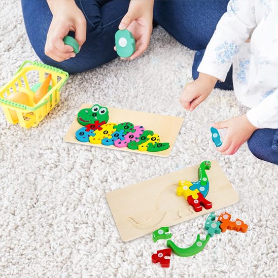 Puzzle enfant • puzzle 3D dinosaure bois Montessori 3–6 ans