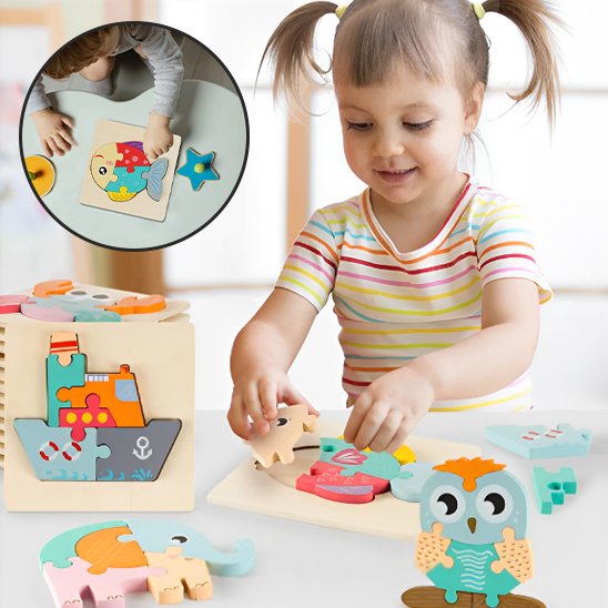 Puzzle enfant • puzzle 3D enfant bois peint à l’eau bords arrondis