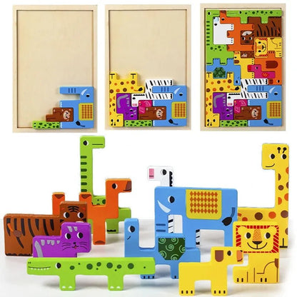 Puzzles 3D en Bois de Dessin Animé - Jeu Tetris - Jeu Éducatif Enfant