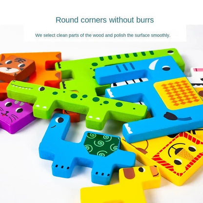 Puzzles 3D en Bois de Dessin Animé - Jeu Tetris - Jeu Éducatif Enfant