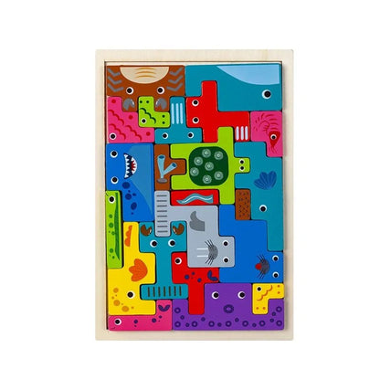 Puzzles 3D en Bois de Dessin Animé - Jeu Tetris - Jeu Éducatif Enfant