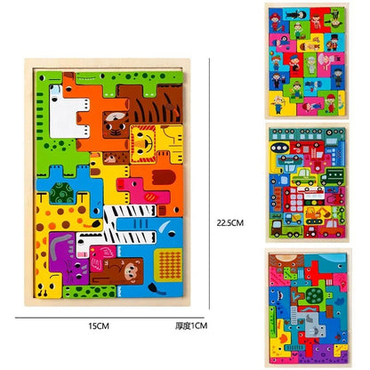 Puzzles 3D en Bois de Dessin Animé - Jeu Tetris - Jeu Éducatif Enfant