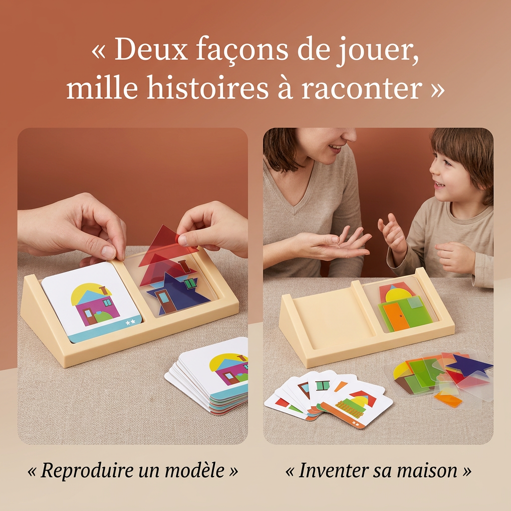 puzzle tangram maison avec cartes défis enfant