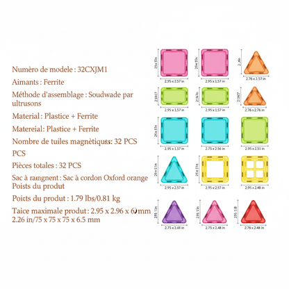 Spécifications techniques - Blocs magnétiques 32 pièces