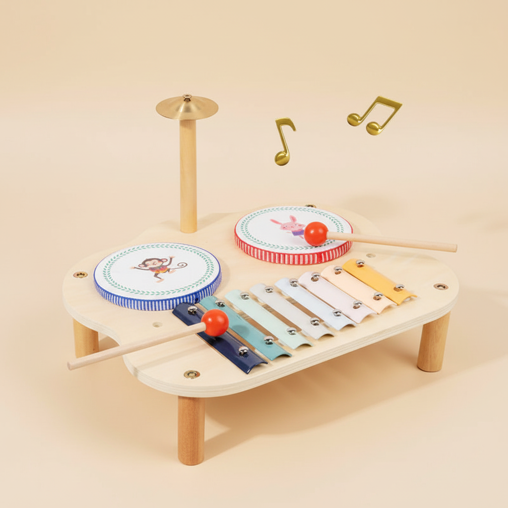 Table musicale Montessori bébé - kit batterie xylophone tambours - éveil musical 1-6 ans