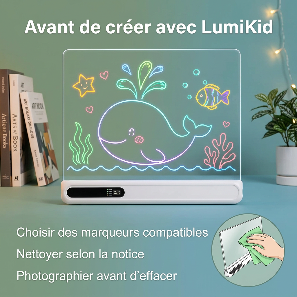 tableau mémo néon effaçable enfant