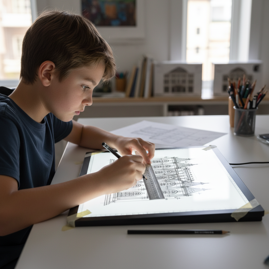 Enfant 11 ans dessin architectural tablette lumineuse LED - précision coordination avancée"