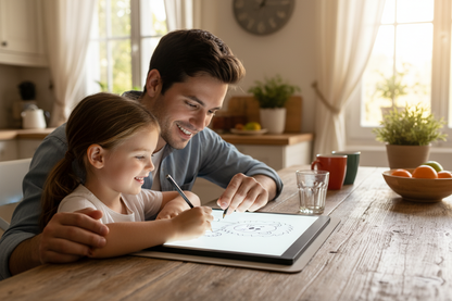 Parent enfant 6 ans apprentissage traçage tablette lumineuse LED - développement coordination précoce"