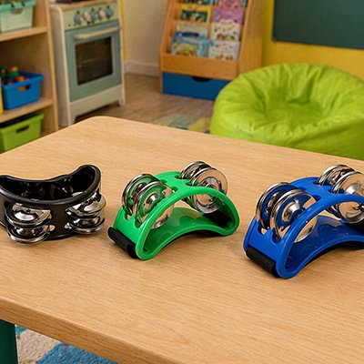 Tambourin pied main ABS enfant 4 paires jingles