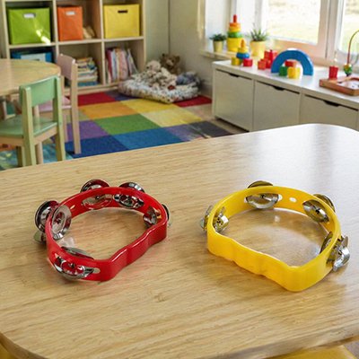 Tambourin plastique demi‑lune enfant 4 grelots ABS